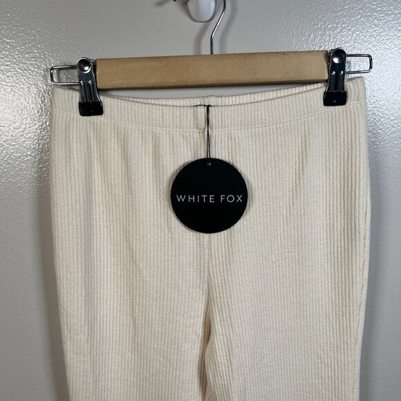 White Fox Revival Flare Pants Size Small Cream High Rise Ribbed Knit Comfy - Picture 6 of 11